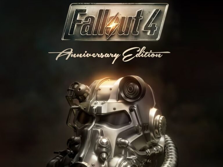 Fallout 4: Anniversary Edition featured image, showing the game's post-apocalyptic world, with a character in a powered exoskeleton, amidst a ruined cityscape, with the Nintendo Switch 2 logo prominently displayed, highlighting the game's arrival on the console, with a mix of colour and behaviour that showcases the game's engaging storyline and immersive gameplay