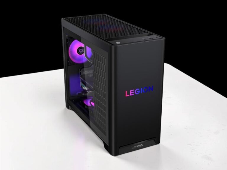 The Lenovo Legion Tower 5i gaming desktop featuring a sleek design, GeForce RTX 5070 Ti graphics card, and 32 GB DDR5 RAM, perfect for an immersive gaming experience with stunning visuals and lightning-fast performance