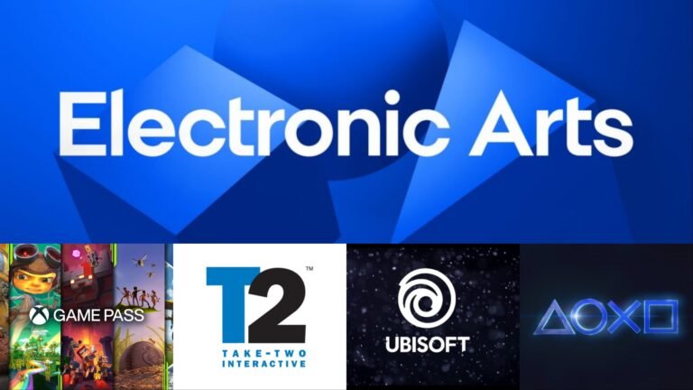 A group of friends playing video games together, with a variety of consoles and PCs in the background, highlighting the diversity of the gaming industry and the importance of cross-platform game downloads