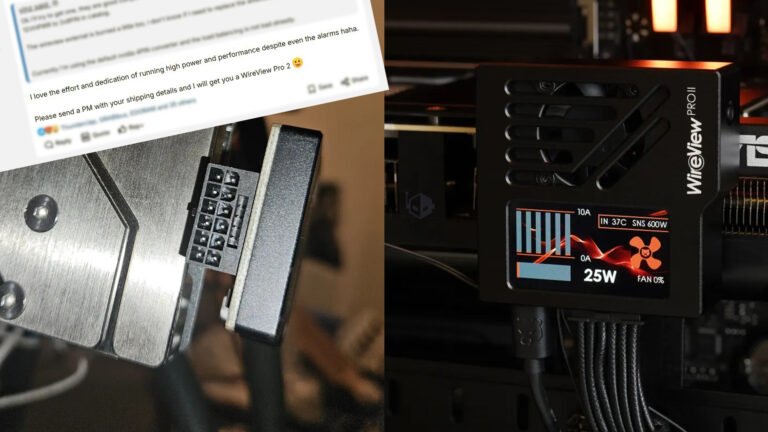 A close-up of the melted Wireview Pro connector, with the ROG Astral RTX 5090 and MSI RTX 5090 Lightning Z 1000W BIOS visible in the background, showcasing the primary keyword Wireview Pro 2