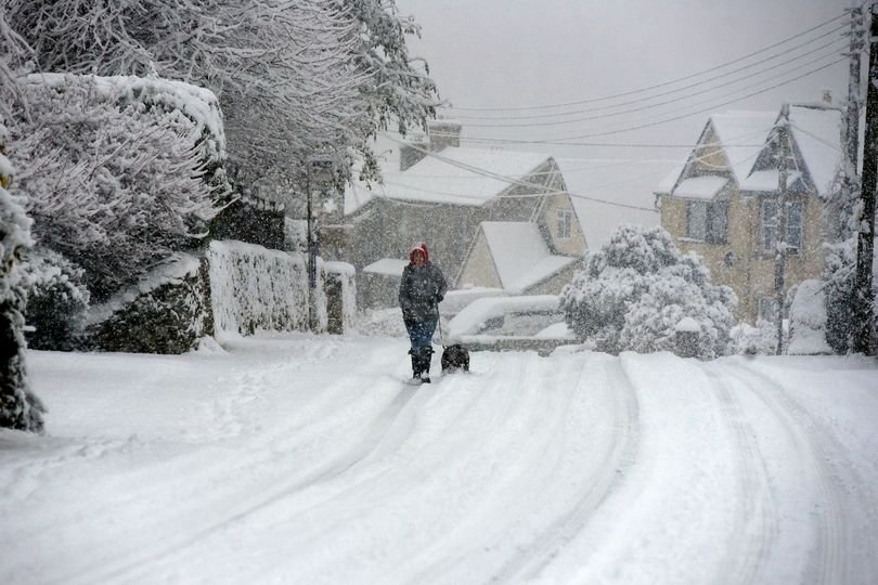 A snowy landscape in the East Midlands, with the 'Beast from the East' blizzard approaching, bringing heavy snowfall and freezing temperatures to the UK