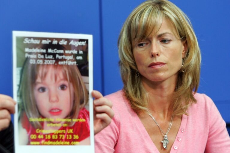 A photo of Madeleine McCann, a young girl with a sweet smile, whose disappearance has become one of the UK's most baffling mysteries, with a picture of a missing person poster in the background, highlighting the ongoing search for her