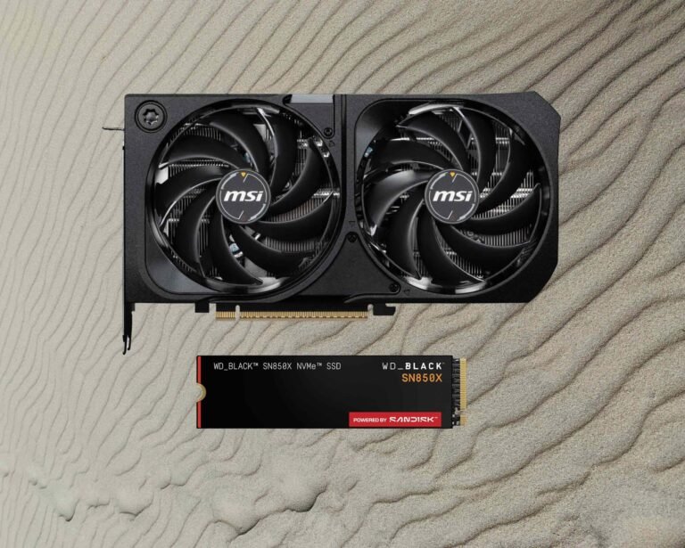 Featured image of GeForce RTX 5070 Shadow 2X and 8 TB WD SN850X SSD combo, showcasing their sleek design and impressive specs, perfect for UK gamers looking to upgrade their setup