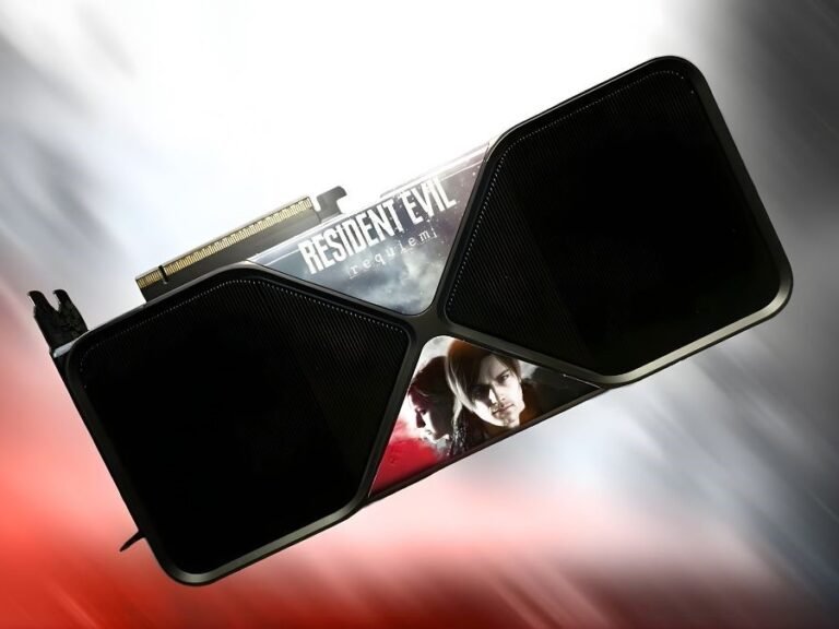 A custom Nvidia RTX 5090 with a unique Resident Evil Requiem wrap, showcasing the GPU's sleek design and powerful performance, perfect for gaming in the UK