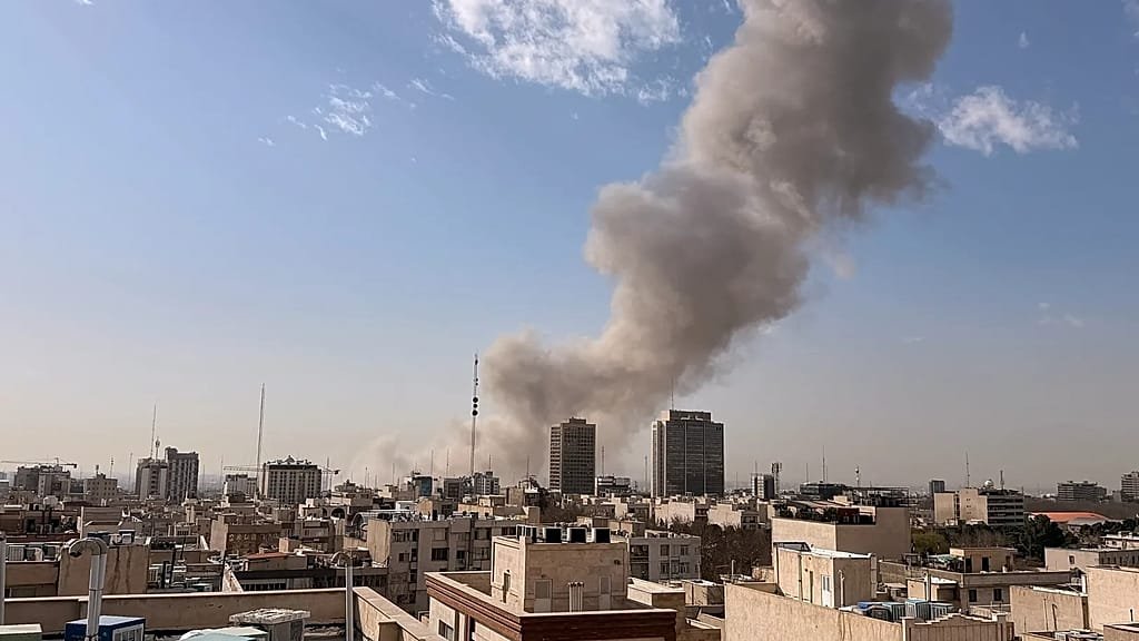 Israeli military aircraft flying over the Middle East, with a focus on the Israeli strike against Iran defence systems, highlighting the escalation of tensions in the region