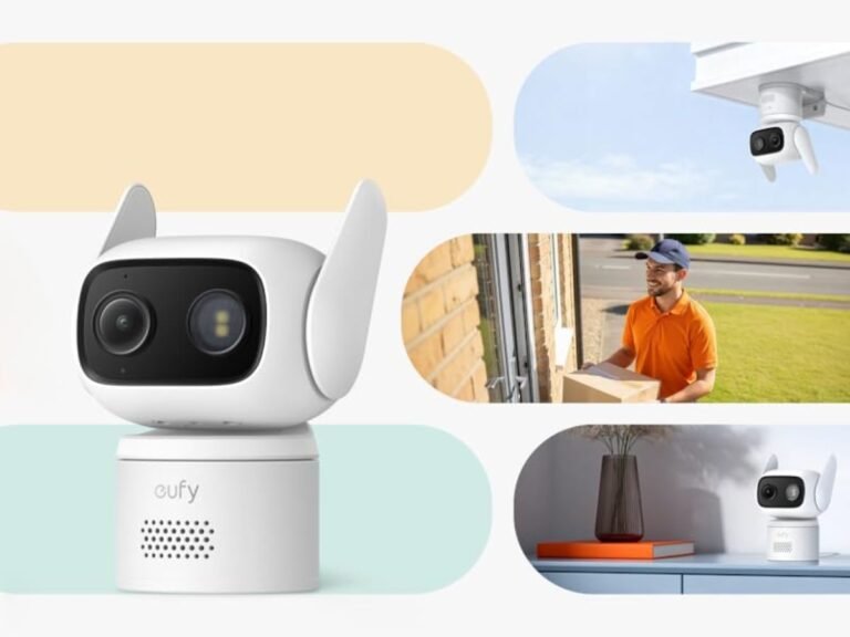 The Eufy C31 360° security camera with dual antenna, providing a wider surveillance range and improved Wi-Fi coverage for UK homes and businesses