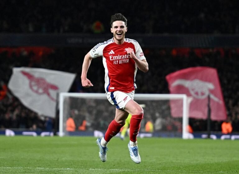 Declan Rice in action for Arsenal