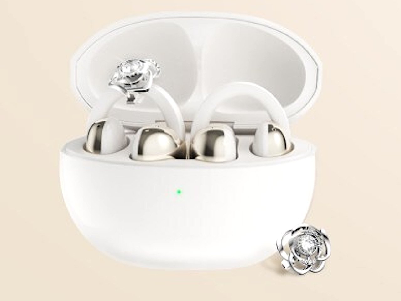 The TCL CrystalClip earbuds with Swarovski crystals, showcasing their elegant design and advanced features, perfect for music lovers in the UK who value luxury and style