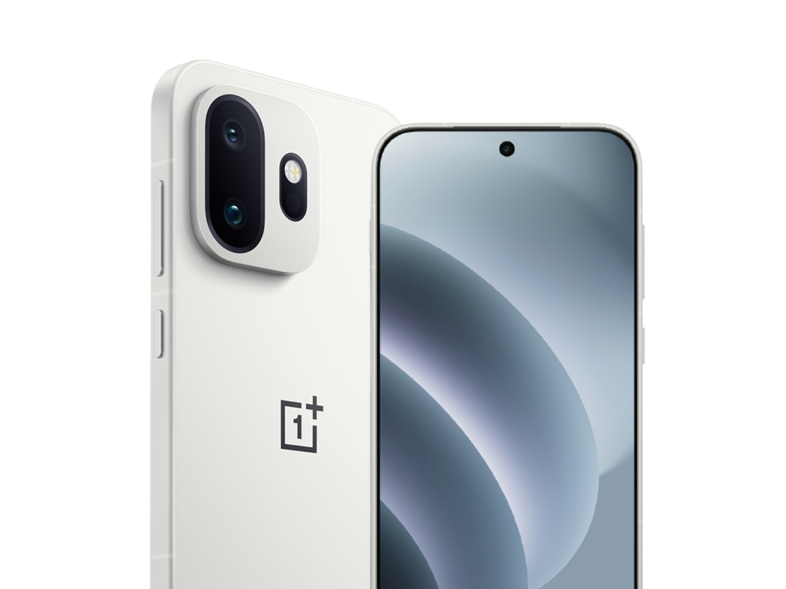 The OnePlus 15T in white finish, showcasing its sleek design and impressive 1.1mm uniform display bezels, a key feature of this compact flagship smartphone