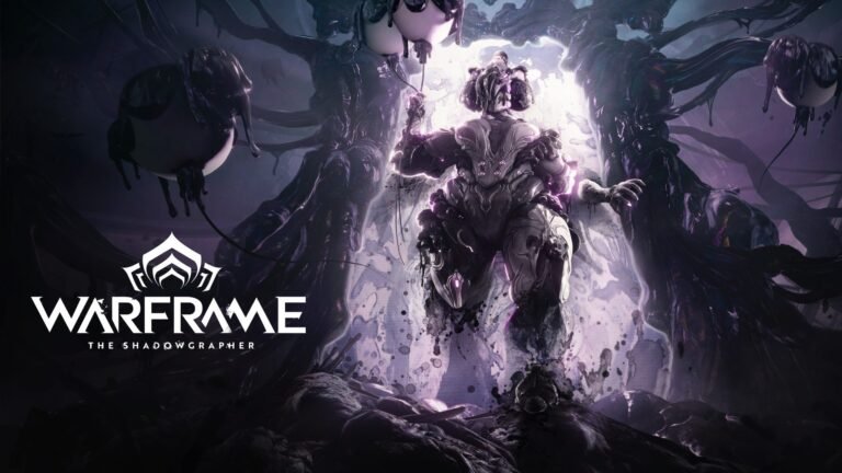 Warframe Shadowgrapher update UK release featured image, showing the new Warframe and Nintendo Switch 2 console, with a dark and colourful background, highlighting the game's sci-fi behaviour and fast-paced action