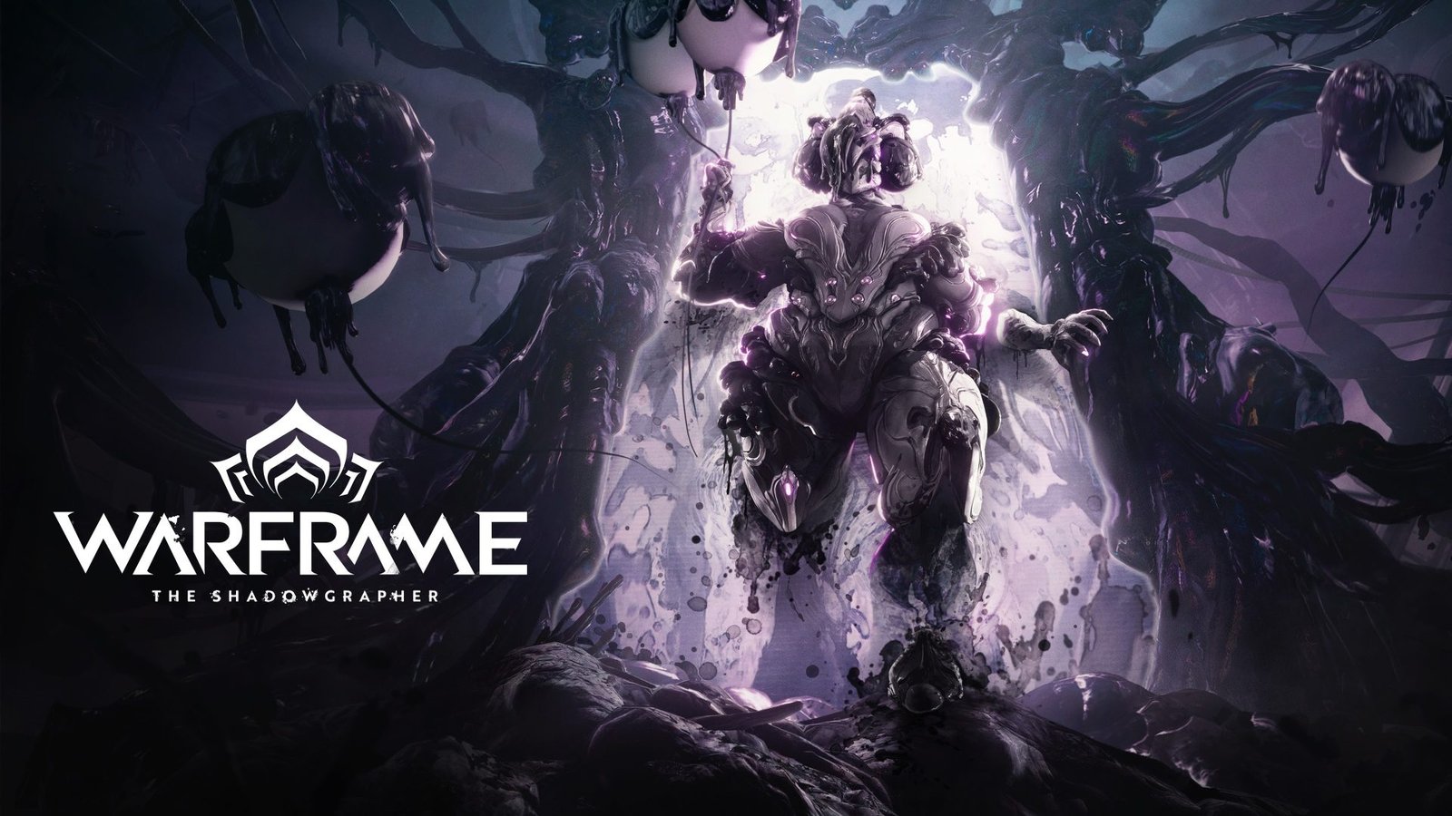 Warframe Shadowgrapher update UK release featured image, showing the new Warframe and Nintendo Switch 2 console, with a dark and colourful background, highlighting the game's sci-fi behaviour and fast-paced action