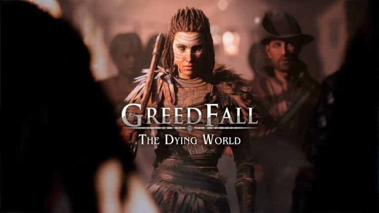 GreedFall: The Dying World's fantasy world, featuring a character wielding a sword and shield, with a detailed background and intricate armour designs, showcasing the game's unique blend of exploration and combat, set to launch in the UK