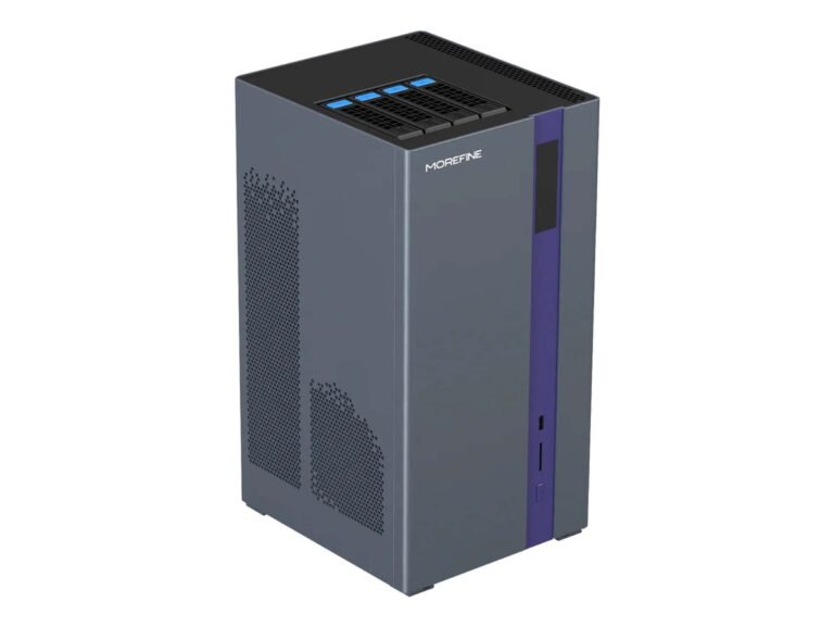 The Minisforum N1 AI Ryzen 7 Pro mini PC with touchscreen display, featuring a dedicated graphics card and ample storage for a reliable NAS solution, perfect for UK users seeking a compact yet powerful computing experience