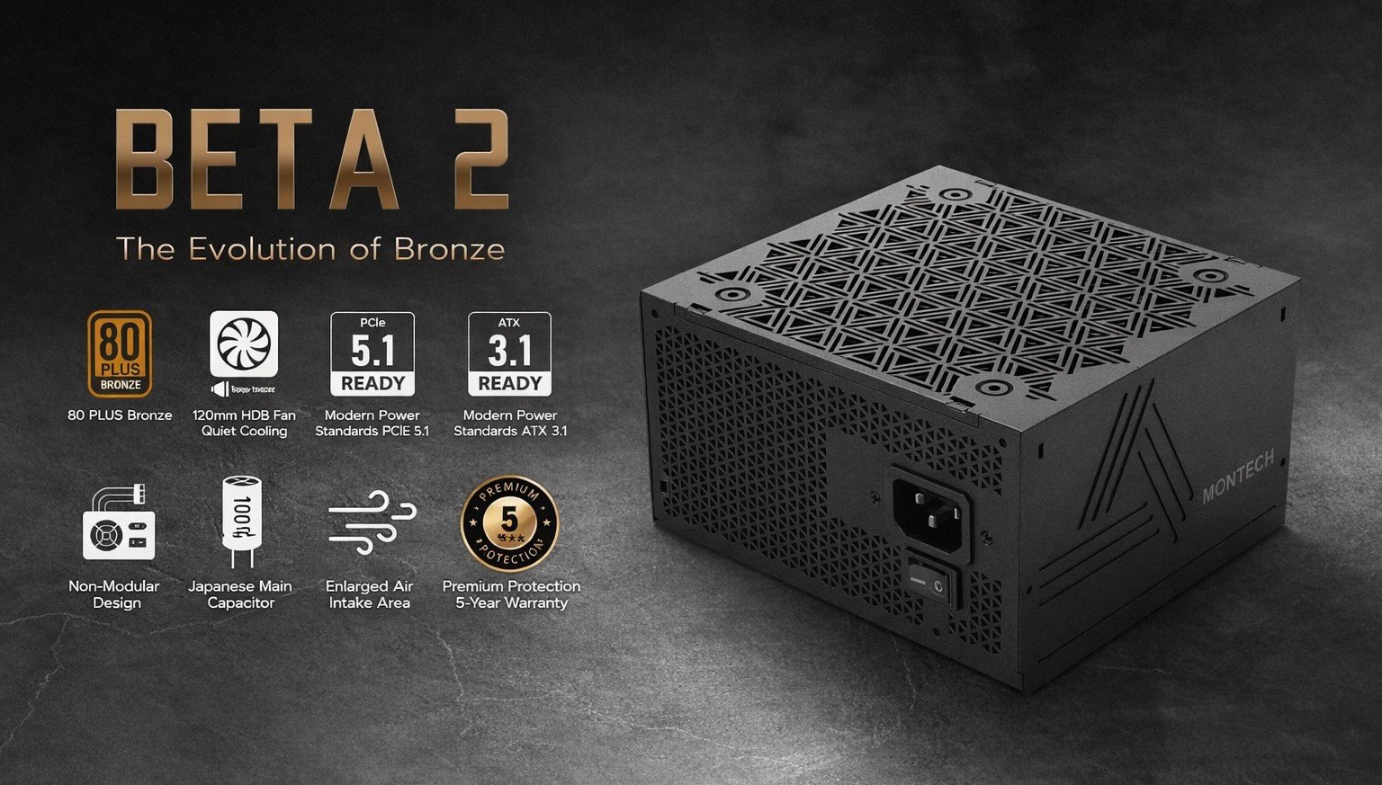MONTECH's BETA 2 power supply series offers reliable performance and affordability for budget-conscious gamers in the UK, with a range of wattage capacities and ATX 3.1 certification, making it an excellent option for those who own budget NVIDIA and AMD GPUs, providing a stable power supply for modern GPUs