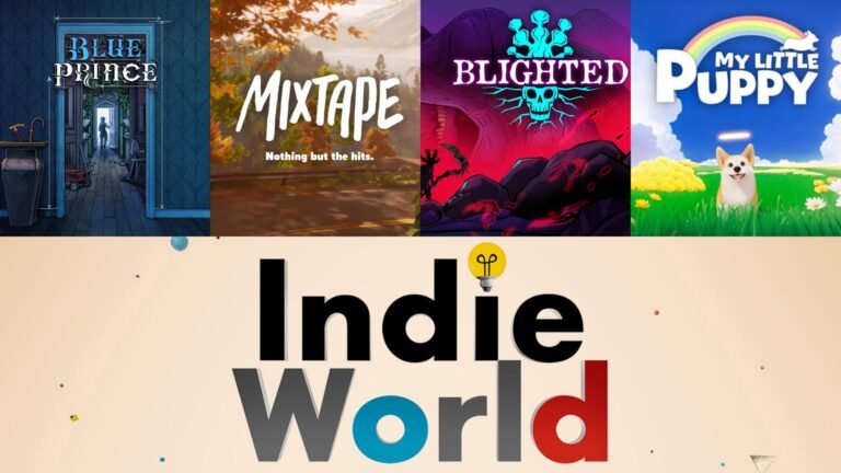The Nintendo Switch 2 console and games, including Blue Prince, Mixtape, and Ratatan, on display at the Indie World Showcase, with a focus on UK gaming and the latest indie game releases