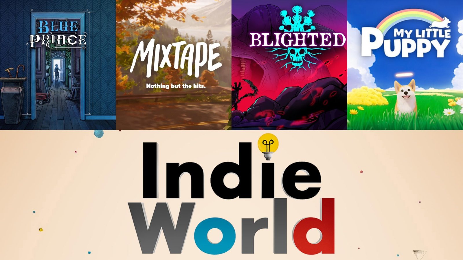 The Nintendo Switch 2 console and games, including Blue Prince, Mixtape, and Ratatan, on display at the Indie World Showcase, with a focus on UK gaming and the latest indie game releases