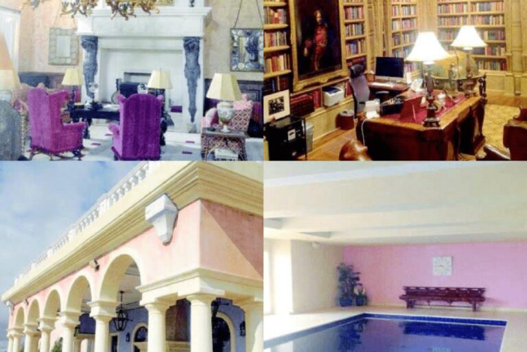 The interior of Epstein's Zorro Ranch, featuring a luxurious living room with intricately designed furniture and carefully curated artwork, showcasing the eccentric behaviour and luxury design of its owner