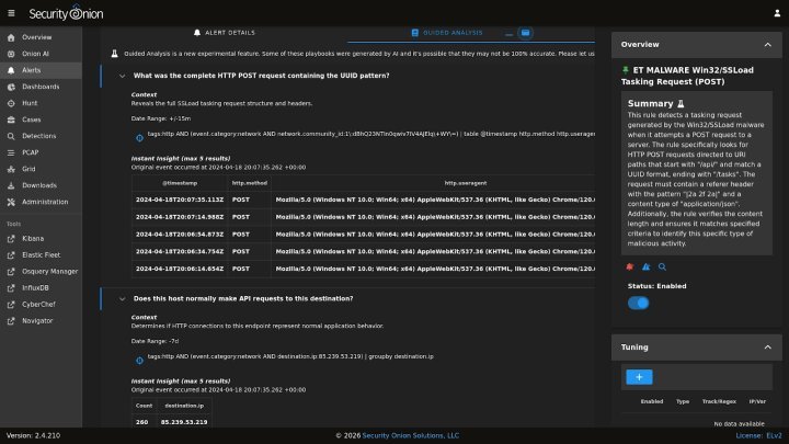 Security Onion 2.4.210 featured image, showcasing the platform's threat hunting and enterprise security monitoring capabilities, with a focus on Onion AI local model support, in the context of UK cybersecurity