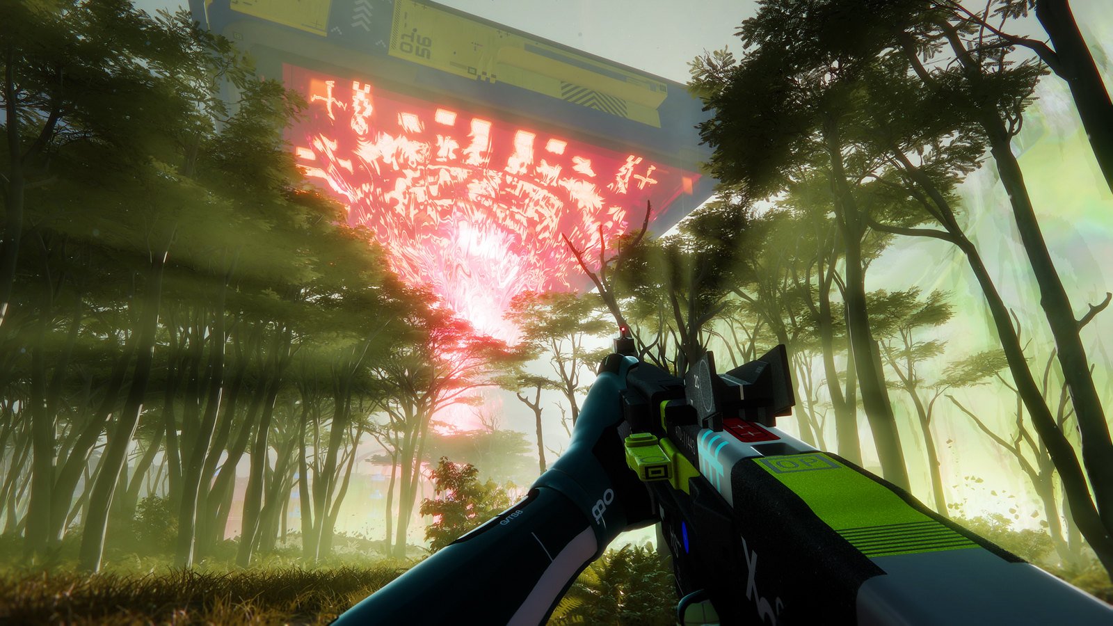 Marathon gameplay screenshot, showing a player in action, with a descriptive caption that highlights the game's immersive atmosphere and engaging gameplay, set in a futuristic world with a unique art style, showcasing the primary keyword phrase 'first-person extraction shooter' in a natural and descriptive way