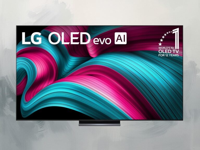 The 83-inch LG C5 OLED TV features a massive 4K display with inky blacks and vibrant colours, perfect for gaming and movie nights in the UK, with a low-latency gaming capability and user-friendly interface
