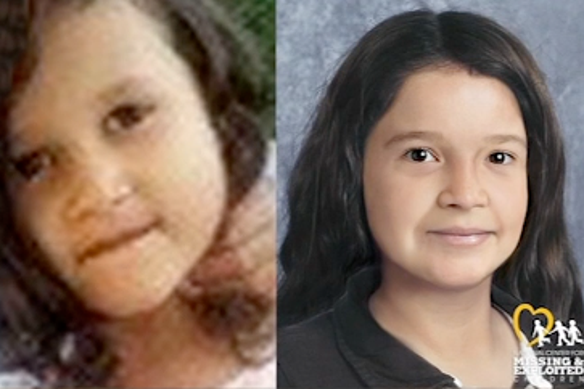 A young girl with a backpack walking into a school building, with a blurred face to protect her identity, representing the missing California girl found in North Carolina