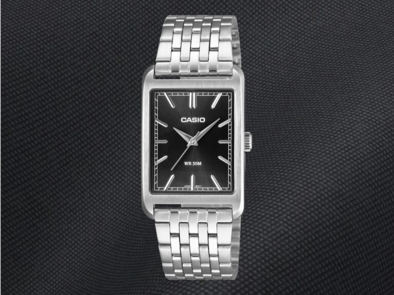 Casio MTP-B215 series metal watch with stainless steel case and leather strap, available in various dial colours, perfect for the UK watch enthusiast