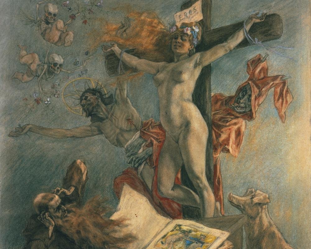 A painting of a phallus by Félicien Rops, showcasing his unique and provocative style, with a focus on erotic art and the human form, in a Belgian art context