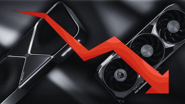 A graphic illustrating the decline in UK GPU market shipments, with a background image of a gaming PC, highlighting the impact on the gaming and esports sector, which is a key area of growth for the market