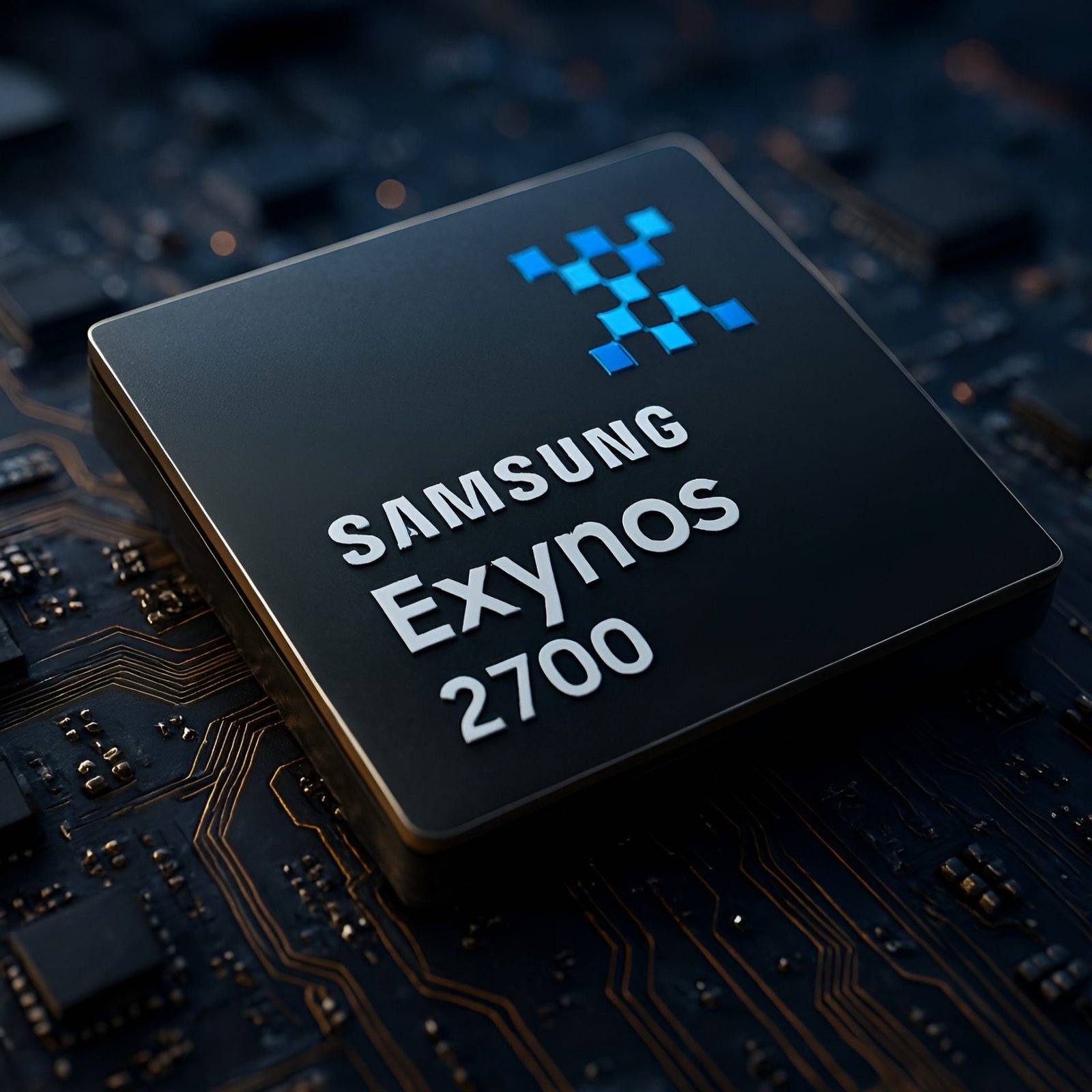A close-up of the Samsung Exynos 2700 chip, showcasing its intricate design and advanced technology, a significant development in the UK's mobile industry