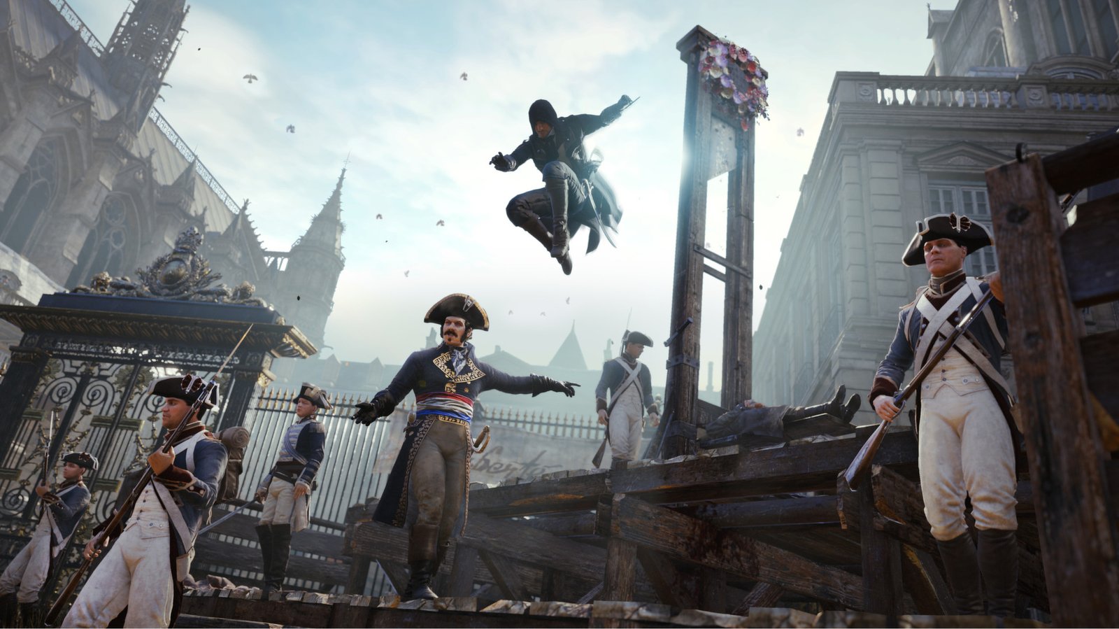 Assassin's Creed Unity 4K resolution screenshot on PS5, showcasing the game's stunning visuals and improved graphics, with a focus on the primary keyword phrase Assassin's Creed Unity