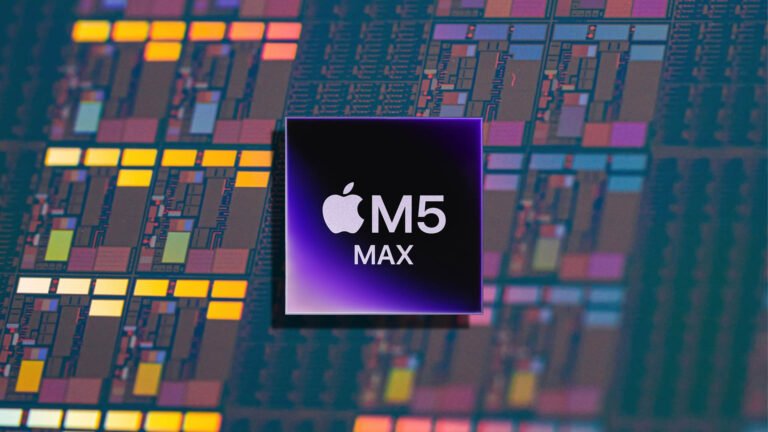 The Apple M5 Max CPU boasts an impressive 18-core configuration, featuring six super and 12 performance cores, delivering remarkable multi-core performance and outperforming the 32-core M3 Ultra, with a descriptive image of the CPU's design and architecture