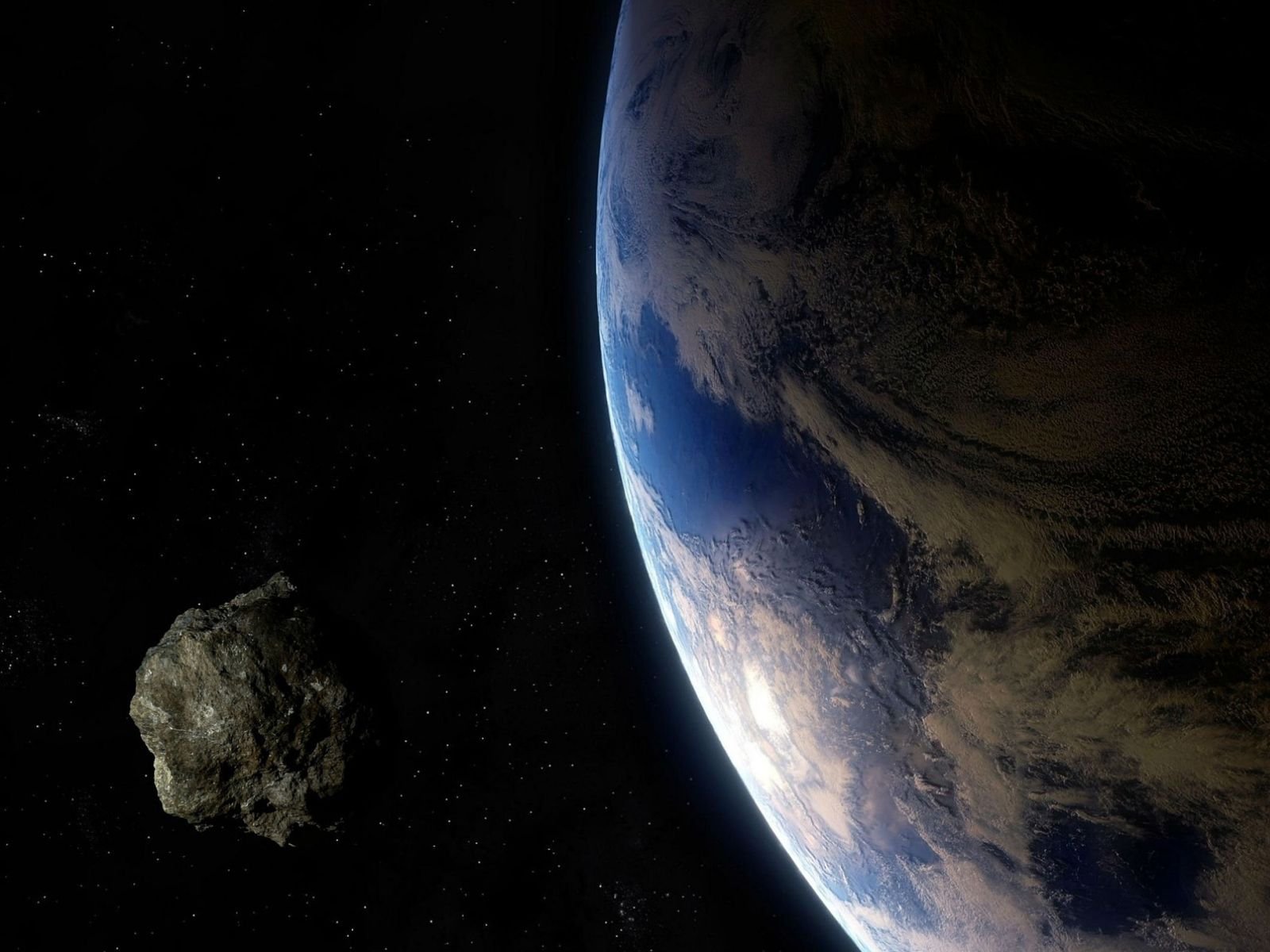 Asteroid 2024 YR4 safely passing the Moon in 2032, as observed by the James Webb Space Telescope, with the Earth and UK space experts in the background, analysing the asteroid's trajectory and behaviour, with a focus on the asteroid's colour and composition, and the UK's involvement in international space research collaborations