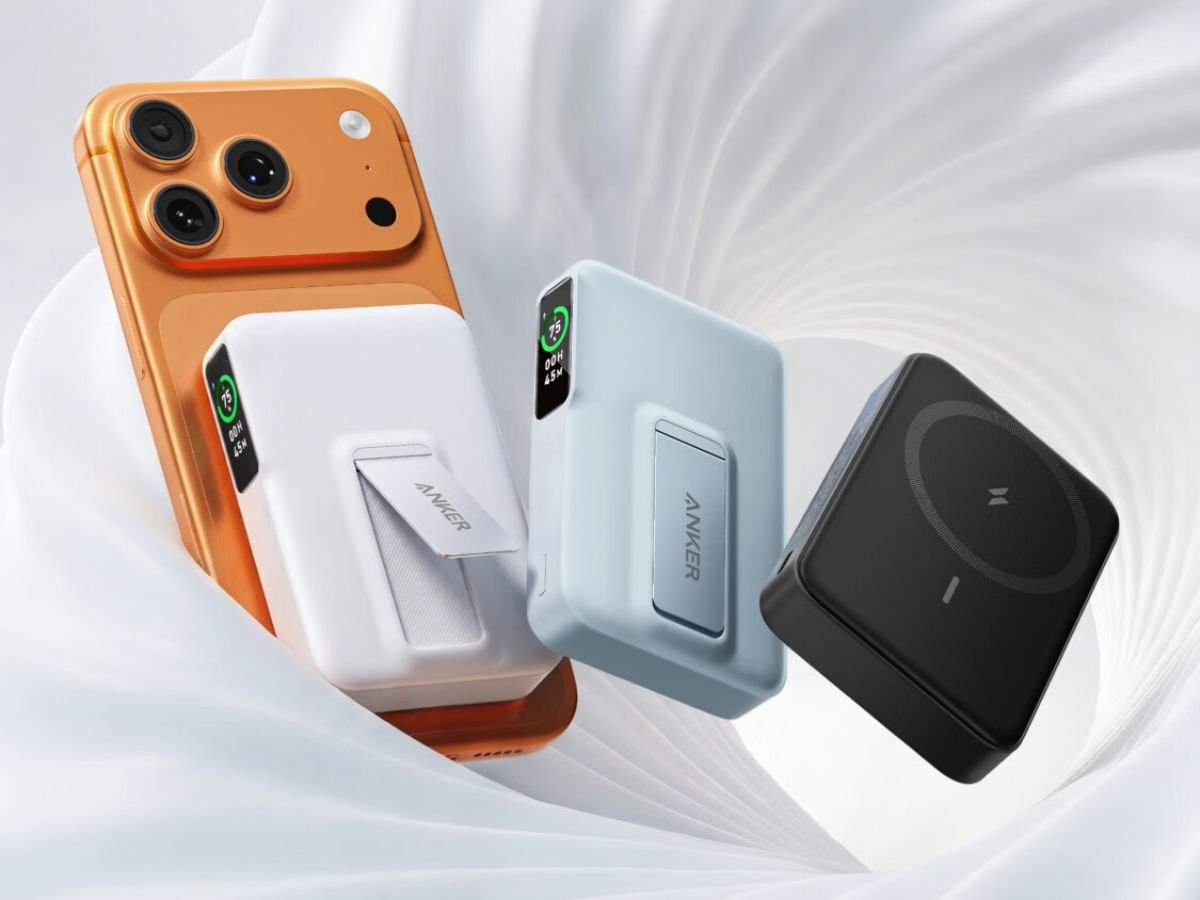 The Anker Nano Smart Shield Magnetic Power Bank, a compact and sleek device with a built-in display, providing a safe and efficient way to charge two devices simultaneously, with a focus on innovative charging technology