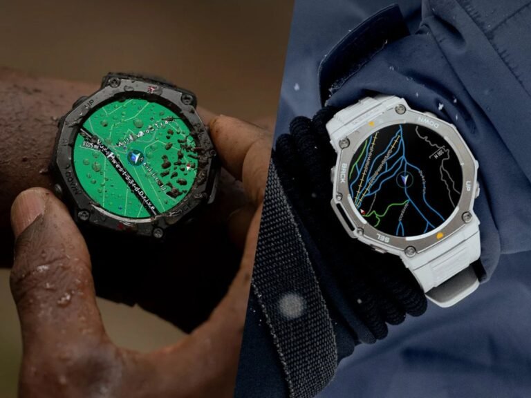 Amazfit T-Rex 3 smartwatch with a route planning tool on the screen, perfect for hiking and cycling in the UK countryside