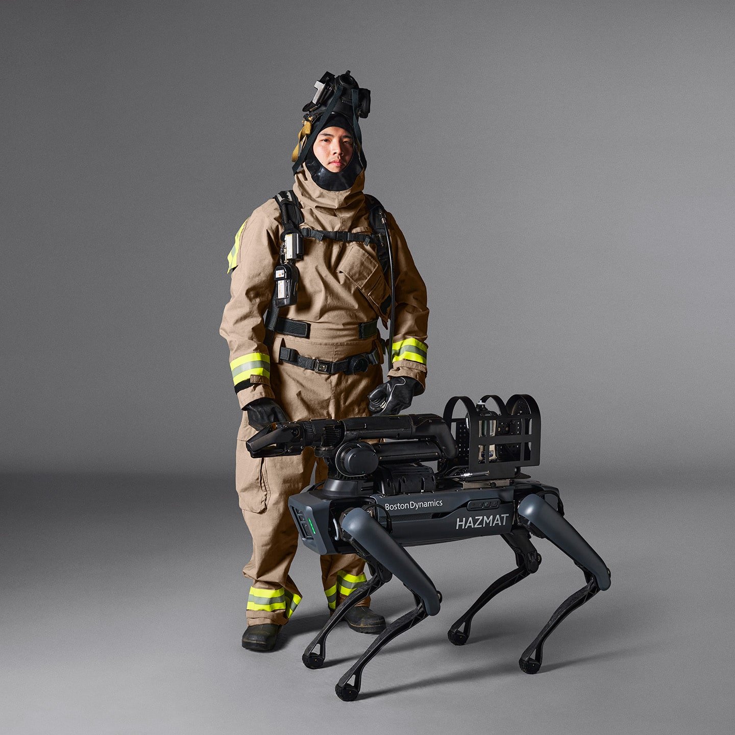 A robotic dog in action, navigating stairs and opening doors with ease, highlighting its advanced capabilities in bomb detection and public safety in the UK