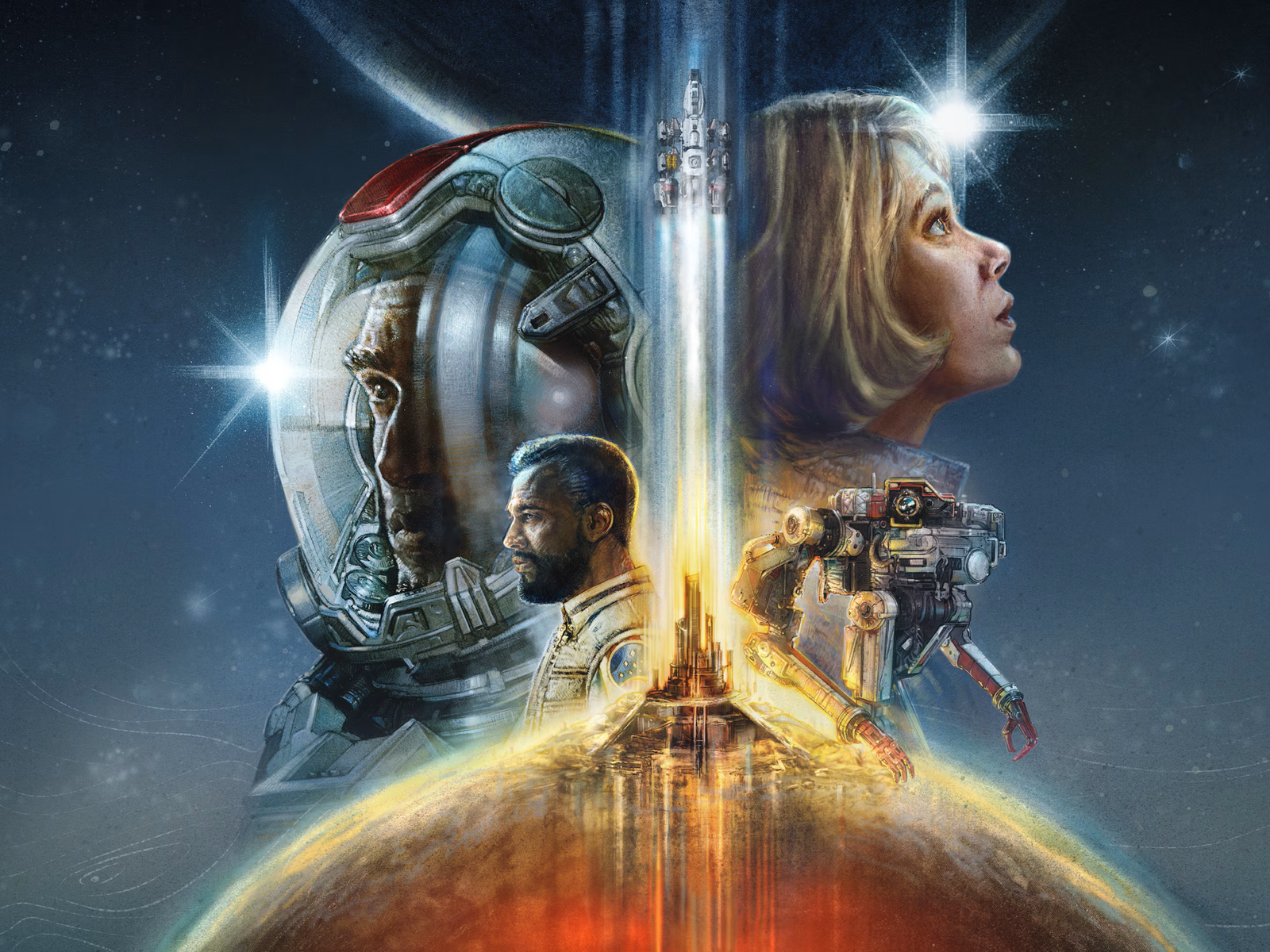 Starfield gameplay screenshot featuring a spaceship in the UK-themed environment, showcasing the game's colour and behaviour in action, as players analyse the scene