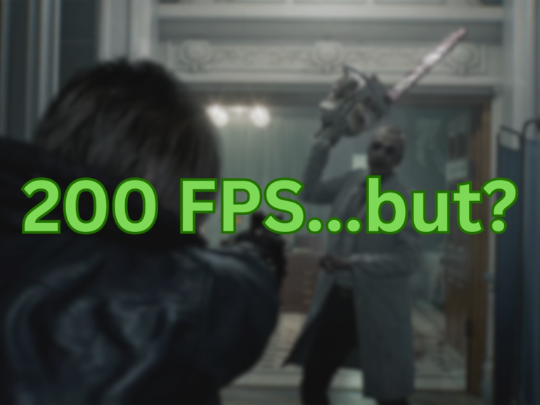 A close-up of a gaming keyboard with a fast-paced game on the screen, showcasing the benefits of frame generation in the UK, with a focus on FPS and low-power hardware