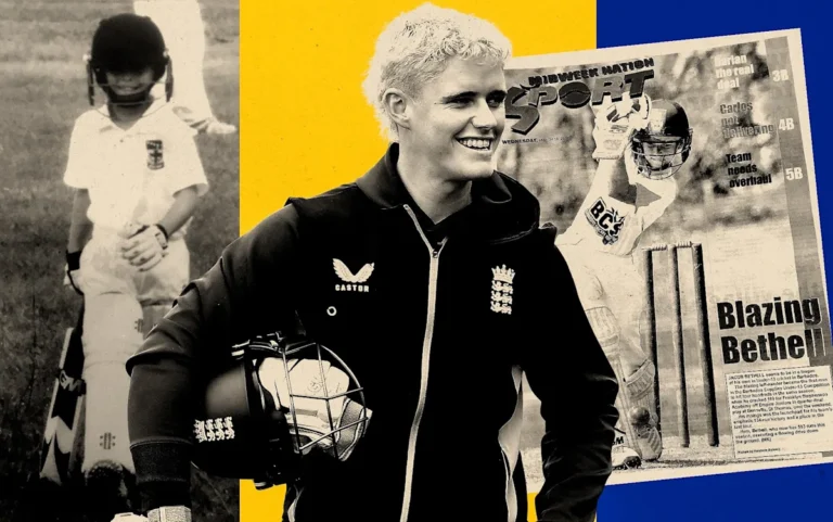 Jacob Bethell in cricket action