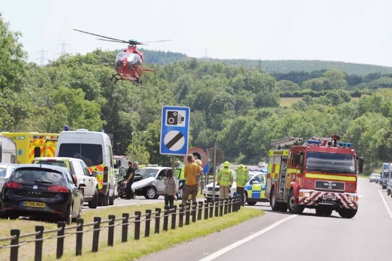 Aerial view of a hazardous road in Wales, with potholes and damaged sections, highlighting the need for urgent road maintenance and repairs to ensure road safety