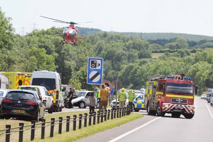 Aerial view of a hazardous road in Wales, with potholes and damaged sections, highlighting the need for urgent road maintenance and repairs to ensure road safety