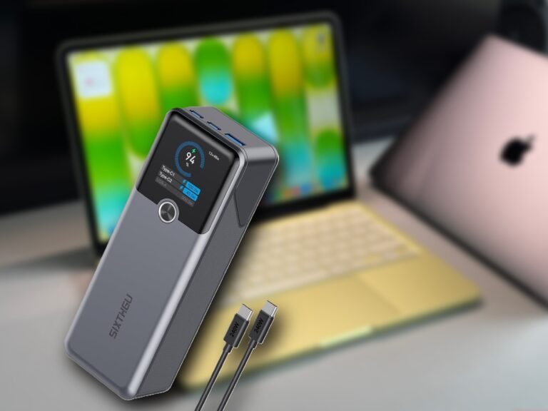 The Sixthgu power bank, a 20,000 mAh portable charger that eliminates battery anxiety for MacBook Neo users in the UK, with a compact design and lightweight construction, delivering up to 200 W max and supporting 140 W PD over USB Type-C