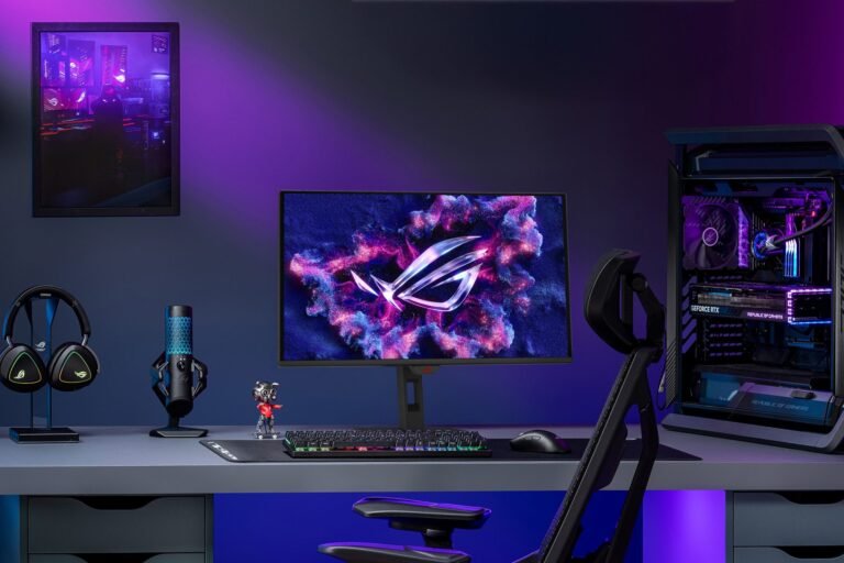 ASUS ROG Strix OLED gaming monitor with AI-driven features and high refresh rates, designed for an immersive gaming experience in the UK, with a focus on exceptional visual fidelity and performance