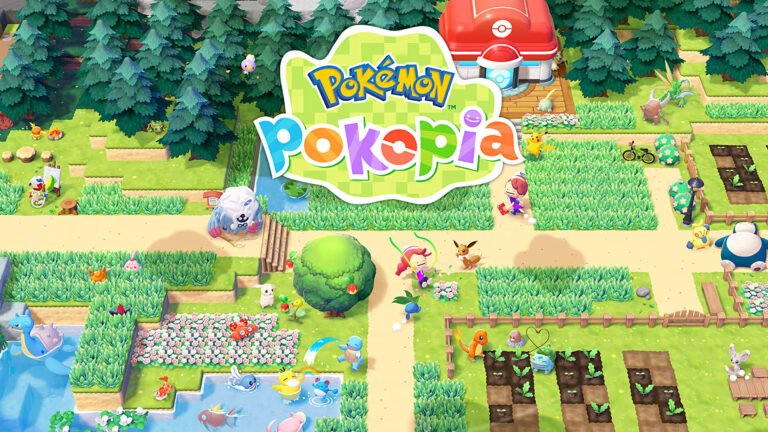 Featured image of Pokémon Pokopia gameplay, showcasing its vibrant colour palette and charming characters, with a Pokémon paradise in the background, highlighting the game's creative freedom and adorable creatures