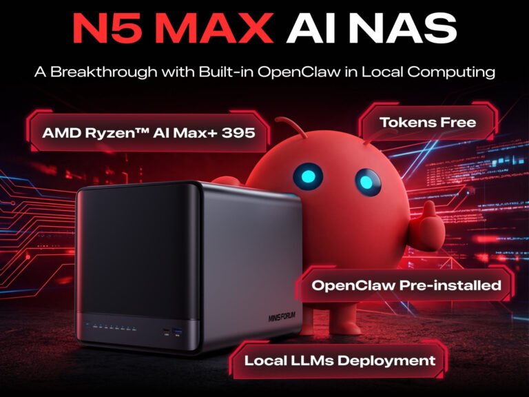 The Minisforum N5 Max NAS, featuring an AMD Ryzen AI Max+ 395 APU and Radeon 8060S iGPU, offers a powerful storage solution for UK users, with advanced features and exceptional performance, making it an ideal choice for data management and analysis, with a focus on local LLM deployment and OpenClaw compatibility
