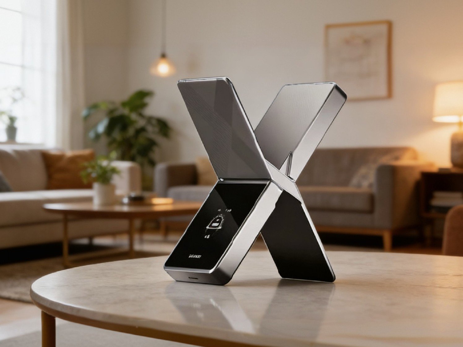 The Huawei Mobile WiFi X, a mobile hotspot device with a unique design and a large 12,000mAh battery, perfect for use in the UK, with a long-lasting connection and advanced features