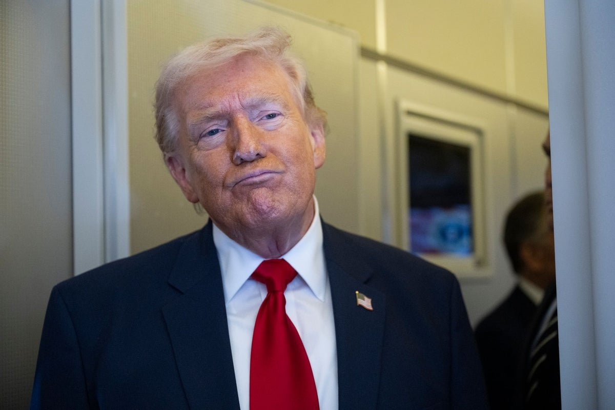 Donald Trump speaking at a press conference, with a backdrop of the American flag and a hint of the Nobel Peace Prize logo in the colour scheme, symbolising his complicated relationship with the prestigious award, and the potential consequences of war with Iran on his future chances