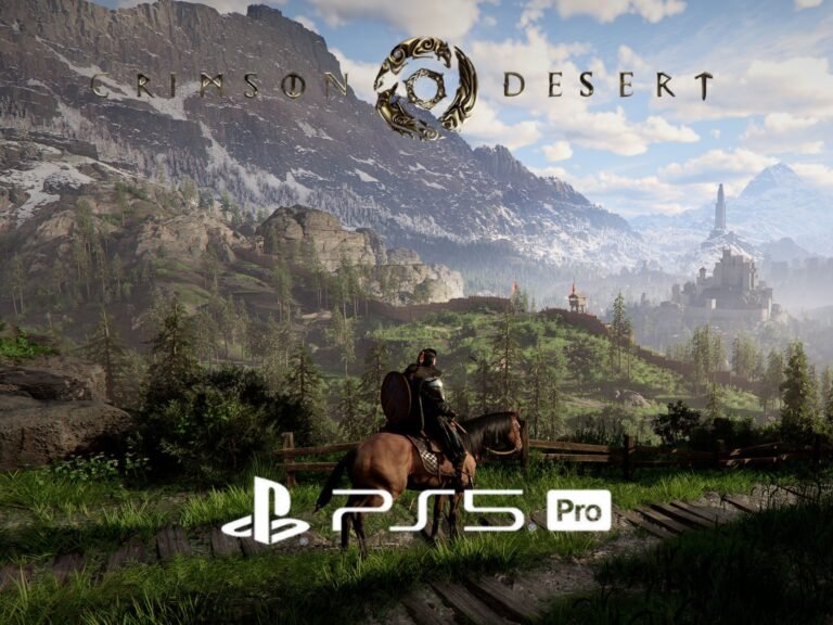 Crimson Desert PS5 Pro Enhanced game screenshot, showing the vast open world with detailed characters and environments, a testament to the power of the console and the game's attention to detail, with the UK gaming community eagerly awaiting its release
