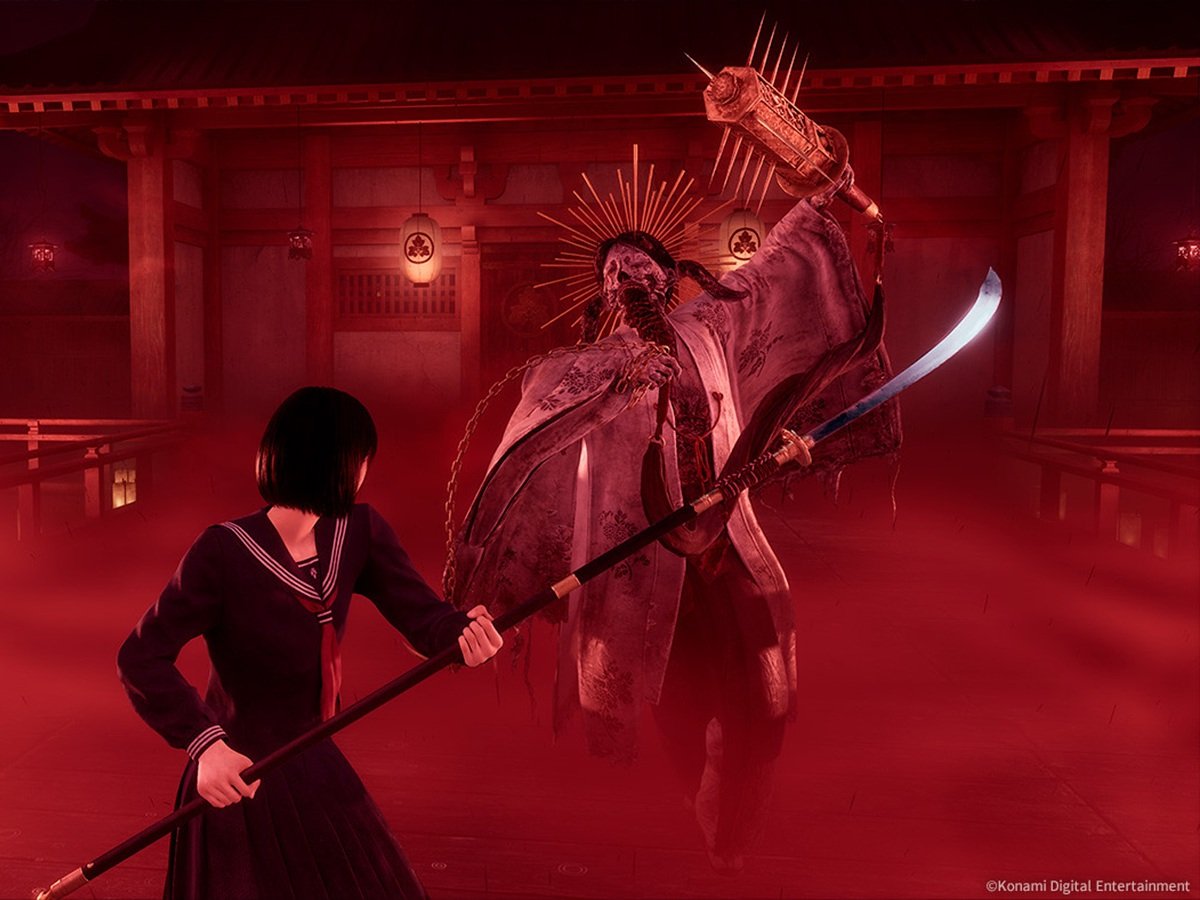 A haunting image of the Silent Hill f protagonist, armed with a durable weapon and prepared to face the horrors that await in the UK, with a focus on melee-only combat