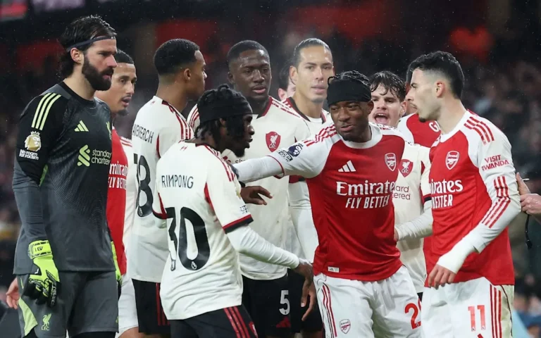 Arsenal players in action during Premier League match