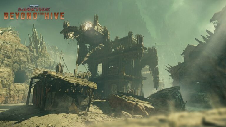 Warhammer 40,000: Darktide Expeditions game mode featured image, showing a desolate landscape with a reject in the distance, set against a dark and ominous colour palette, with a focus on the primary keyword 'Expeditions' and the UK gaming scene